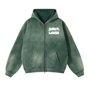 Sudadera con capucha negra para hombre con cremallera y mangas con rayas de color, corte regular, informal, con estampado digital, para otoño, 100% algodón, felpa francesa - Product Image 5