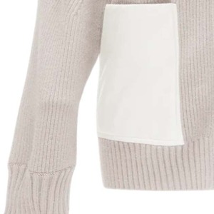 Cárdigan de Punto Beige con Cuello en V para Mujer, Manga Larga, Bolsillos con Parches en Contraste, Suéter Casual de Otoño, Nuevo Estilo, Cárdigan de Moda - Product Image 3