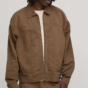 Chaqueta de Trabajo de Lona Marrón Gruesa para Hombre, Estilo Vintage, Oversize, con Cremallera, de Algodón Duck, Útil, Personalizada, Optimizada para SEO - Product Image 1