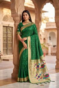 Sari en soie douce couleur moutarde avec motif tissé Zari, style Banarasi, sari drapé, bordure florale, sari traditionnel indien pour mariage - Product Image 3