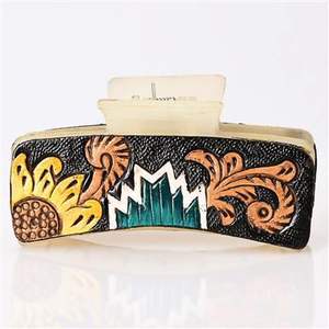 Pince à cheveux florale bohème en tissu, motif tournesol vintage, légère, épingles à cheveux ethniques sculptées, maintien solide, pour mariage - Product Image 1