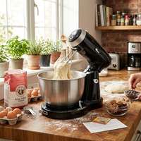 Batteur sur socle électrique de cuisine Sudex Heavy Duty Motor 6 vitesses avec tête inclinable, bol mélangeur en ABS/acier inoxydable 304, fouet à œufs et pétrin