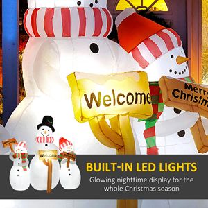 Decorazione Natalizia Gonfiabile da Esterno con Luci LED da 1,85 m, Tre Pupazzi di Neve con Insegna per Feste e Decorazioni da Giardino - Product Image 4