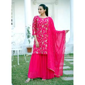 Ensemble de costume Sharara pour femmes de créateur, vêtements de soirée, travail de broderie de séquence - Product Image 3