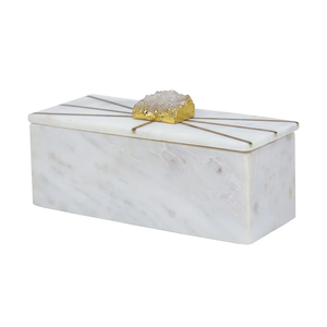 Elegante Caja de Almacenamiento de Mármol para Regalo con Diseño de Líneas de Latón, Caja de Joyería Cuadrada de Mármol Blanco - Product Image 2