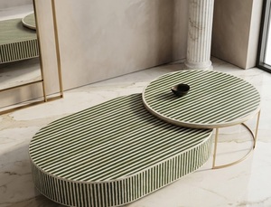Modern <b>Oval</b> <b>Coffee</b> <b>Table</b> Striped Inlay Solid Wood Luxury Living Room Furniture - Product Image 1