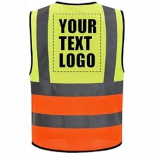 Gilet de sécurité réfléchissant pour homme, jaune orange, en polyester, fermeture éclair, col en V, vêtement d'extérieur décontracté avec poches - Product Image 4