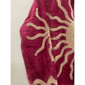 Hand Embroidered Velvet Cotton Jacket <b>Women</b> Mandarin Collar Full Sleeve Autumn Winter Bohemian Eye Pattern Open Front <b>Coat</b> - Product Image 4