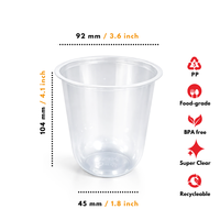Vaso de Plástico PP Polipropileno en Forma de U de Grado Alimenticio, Estético, de 14 oz, para Menús de Cafeterías, Hecho en Indonesia