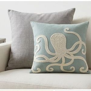 Hot Sale Square Embroidered Octopus <b>Throw</b> Pillow in Light Blue with <b>White</b> Marine Design Mediterranean Style Decorative Cushion - Product Image 5