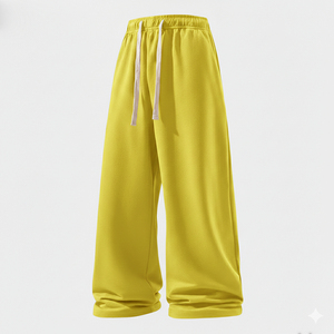 Pantalon en molleton rouge à jambes larges, taille mi-haute avec cordon de serrage, coupe ample, longueur intégrale, couleur unie, tricoté, pour femme, style automne - Product Image 5