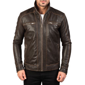 Veste de moto en cuir marron pour homme, veste en cuir véritable style Cafe Racer, coupe slim, veste en cuir vintage pour motard - Product Image 4