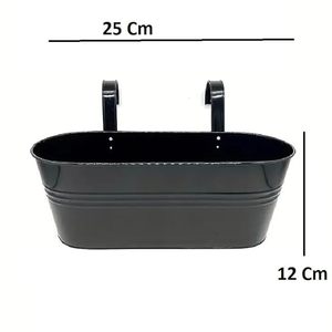 Black Oval Railing <b>Planter</b> for Balcony Indoor Outdoor Metal <b>Hanging</b> Flower Pot Garden <b>Rail</b> <b>Planter</b> - Product Image 2