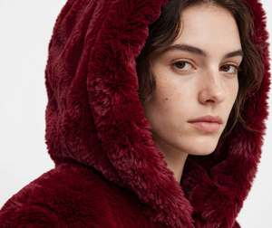 Women's Faux Fur <b>Hooded</b> Jacket Zipper Closure Solid Color Thick Warm <b>Winter</b> <b>Coat</b> Regular Length Full Sleeve Batwing Sleeve - Product Image 2