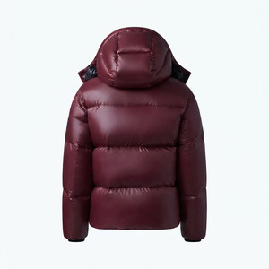Blouson matelassé à capuche pour homme, personnalisé, premium, métallisé brillant, bordeaux, chaud, épais, isolé, pour l'extérieur - Product Image 2