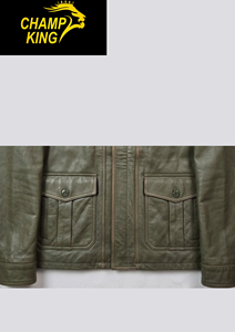 Men's Vintage Olive Green <b>Leather</b> <b>Jacket</b> with Flap Pockets - Product Image 4