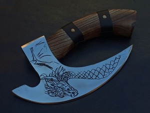 Hand-Forged Viking <b>Axe</b> | D2 Steel 9" Blade, 8" Olive Wood <b>Handle</b> & Leather Sheath Genuine Leather Sheath Eco-Friendly - Product Image 2