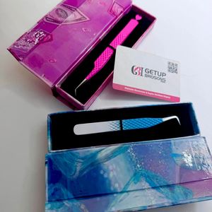 Pince à cils GETUP BROSONS IMPEX en acier inoxydable, anti-magnétique, à double couleur, revêtement poudré rose, avec embout à 45/90 degrés pour une préhension parfaite - Product Image 3