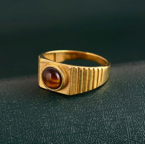 Anillo de Ojo de Tigre, Chapado en Oro, Estilo Vintage, Piedra Ovalada, Anillo de Diseño Bohemio, Joyería Hecha a Mano para Hombres y Mujeres - Product Image 2
