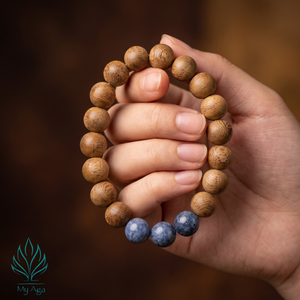 สร้อยข้อมือไม้กฤษณาเวียดนามคุณภาพพรีเมียม AL-SX-0026-10 พร้อมลูกปัดปะการังสีน้ำเงิน 3 เม็ด และลูกปัดไม้กฤษณาธรรมชาติ 16 เม็ด My Aga - Product Image 1