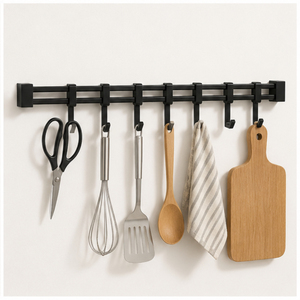Wall Mounted Kitchen Utensil Hanger with <b>Hooks</b> Matte <b>Black</b> Carbon Steel Pot and Pan Organizer Rack for Home & Kitchens - Product Image 2