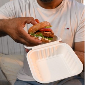 Clamshell 13X6 Biodegradable Disposable Sugarcane Bagasse Non Toxic ISO Certified Compostable BPA Free PFAS Free <b>Microwave</b> HoReC - Product Image 3