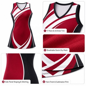 Women's Red <b>White</b> Black Sublimation Tennis Dress Quick Dry Sleeveless Sport Wear <b>Ladies</b> Netball Dress - Product Image 3