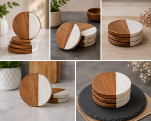 Ensemble de sous-verres carrés classiques écologiques faits à la main en bois, diamètre 100 mm - Product Image 5