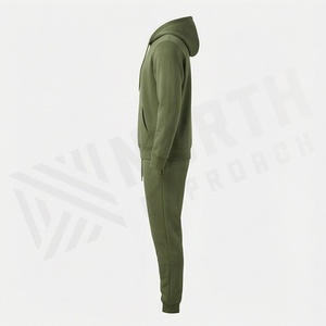 Conjunto Deportivo con Capucha para Hombre, Color Verde Oliva, Sudadera y Pantalones Largos de Color Sólido, Cierre con Cordón, Corte Regular - Product Image 3