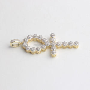 Iced Out Spiritual Cross Charm Pendant With Moissanite Diamond and Gold Tone Finish - Product Image 1