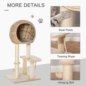 Moderno Tiragraffi per Gatti da 39 Pollici Beige, Ecologico, in Peluche e Sisal, con Corda Sospesa, Stile Classico, Motivo Solido, Sostenibile - Product Image 5