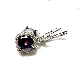 Amethyst <b>Earrings</b> Sterling Silver 925 Hinged Design Platinum Plated Peace Shape Trendy NG-033 Model February Birthstone Handmade - Product Image 6