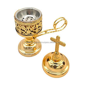 Quemador de incienso católico de arte metálico con estilo, gran oferta, soporte Bakhoor con asa y perilla cruzada para Yoga, Spa y relajación - Product Image 2