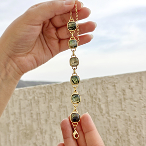 Pulsera de eslabones con labradorita natural de alta calidad en forma de cojín, latón chapado en oro de 18k, cabujón con múltiples piedras preciosas, pulseras de moda. - Product Image 3