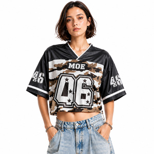Maillot de football américain personnalisé Y2K tendance, en maille athlétique respirante, coupe carrée courte, motif camouflage par sublimation, haut oversize - Product Image 1