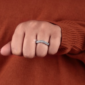 Lab Grown Diamond Wave Band 14K White Gold Curved <b>Wedding</b> Ring Pave Diamond Stacking Band for Women Handmade Wholesale Supplier - Product Image 3