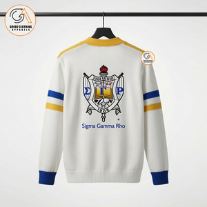 Vêtements grecs pour femmes, cardigan blanc et bleu Sigma Gamma Rho, manches longues, tricoté, col en V, style preppy, fermeture à boutons - Product Image 2