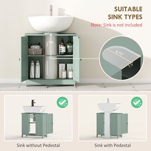 Mobile da Bagno Verde Scuro con 2 Ante e Ripiano Regolabile, Soluzione di Stoccaggio Sotto il Lavabo - Product Image 4