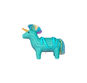 Cute Teal Unicorn Rattan Storage Basket Unique Mythical Animal Shaped Woven Gift Basket Decorative Wicker Box with Strap - Product Image 1