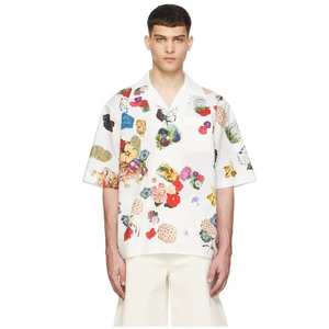 Camisa de Verano Ligera de Secado Rápido con Cuello Abierto y Cierre de Botones, Hermosa y Cómoda, con Estampado Floral en Blanco y Negro, Venta al Por Mayor - Product Image 2