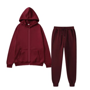 Ensemble de survêtement en molleton délavé rose à capuche pour homme, manches longues, couleur unie, décontracté, avec pantalon à fermeture éclair et cordon de serrage, coupe droite, hiver - Product Image 6