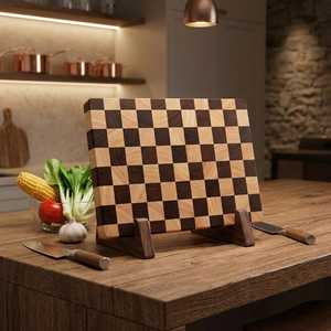 Planche à découper Belladec en bois d'acacia massif avec motif damier, antidérapante, écologique et compatible lave-vaisselle (1,5 cm) - Product Image 5