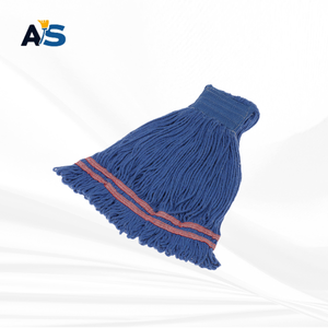 A&S Navy Blue Cotton <b>Mop</b> Head multi-ply twisted yarn with 5" Head Band with Dual Strip Red Tail Band Loop End - Product Image 3