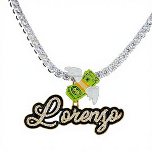 จี้เคลือบทอง14K ประดับเพชร VVS Moissanite เคลือบสีดำมีตัวอักษรที่กำหนดเองได้จี้เงินดอลลาร์ - Product Image 1