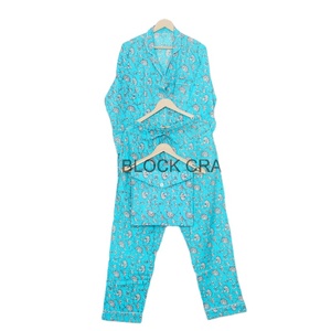 ชุดนอนผ้าซาตินพิมพ์ลายดอกไม้สไตล์อินเดีย ผ้าฝ้าย 100% สำหรับเพื่อนเจ้าสาว ชุดนอนผู้หญิง กางเกงและเสื้อเชิ้ต - Product Image 1