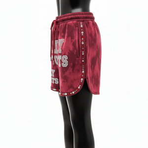 Shorts Premium para Mujer con Lavado Ácido, 280 GSM, Felpa de Algodón Suave, Color Borgoña, Panel Curvo, Logotipo con Pedrería Termoadhesiva - Product Image 3