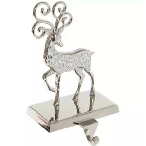 Soporte de Lujo para Calcetines Navideños, Gancho de Metal Resistente con Diseño de Reno Plateado para Chimenea, Soporte de Exhibición para Calcetines Navideños - Product Image 1