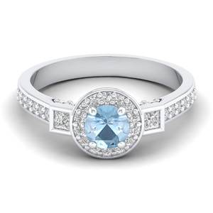 Anillo de Compromiso REYES Exclusivo de Plata de Ley 925 con Moissanita Certificada GRA, Corte Redondo, 0.5 Quilates, Gema de Aguamarina - Product Image 5