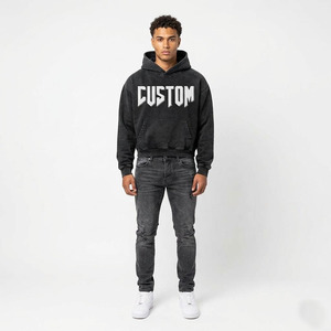 Custom Logo 400 GSM Heavyweight Streetwear Hoodie OEM Men's Oversized Acid Wash <b>Vintage</b> Distressed Blank Pullover <b>Sweatshirt</b> - Product Image 2