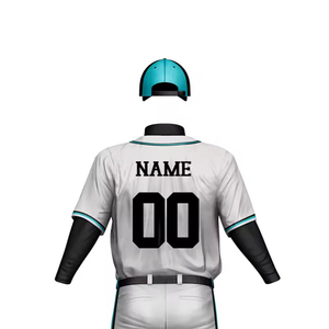 Custom Unisex Baseball Uniform Set White Teal Embroidered Logo Polyester Breathable Anti-Bacterial Plus Size Quick Dry All - Product Image 2